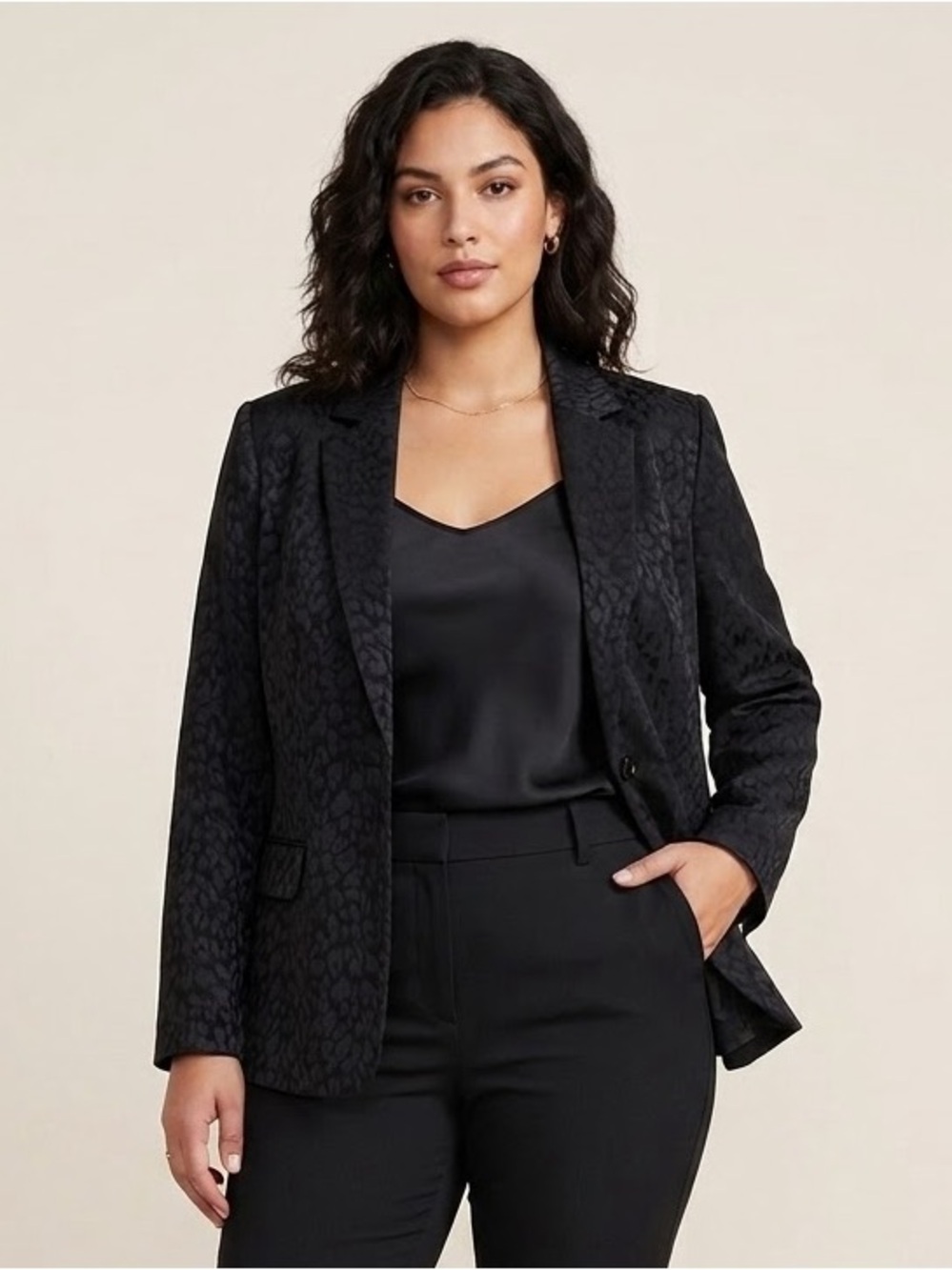 Kasper Black Animal Print Jacquard Open Front Blazer NWT Size 16